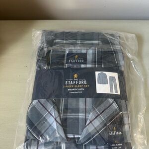 Stafford men’s 2 piece sleep set broadcloth navy plaid XL